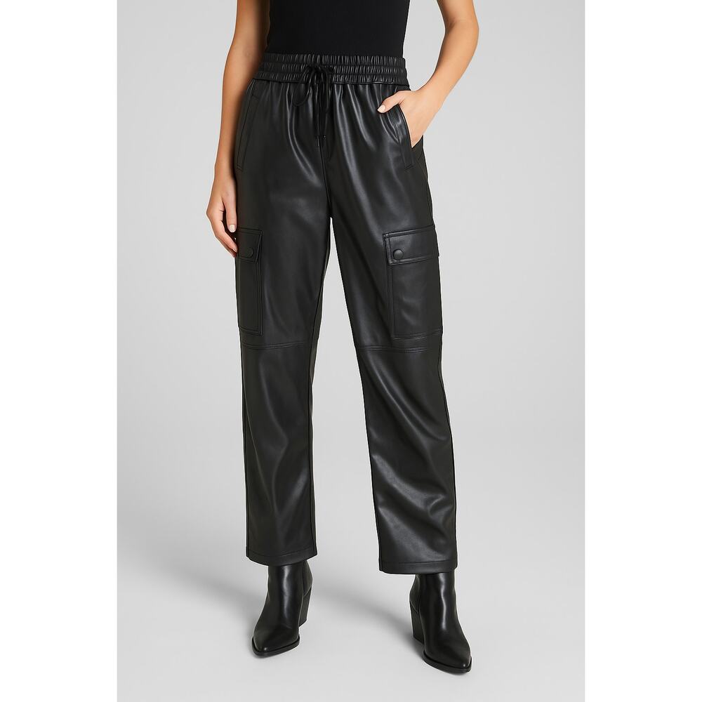 WithBlack Women's‎ Faux Leather Cargo Pant Straight Leg Size Medium (30" inseam)